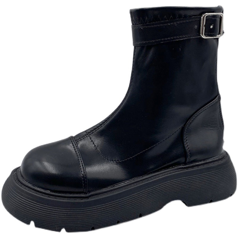 Women's Leather Short-tube Platform Martin Boots