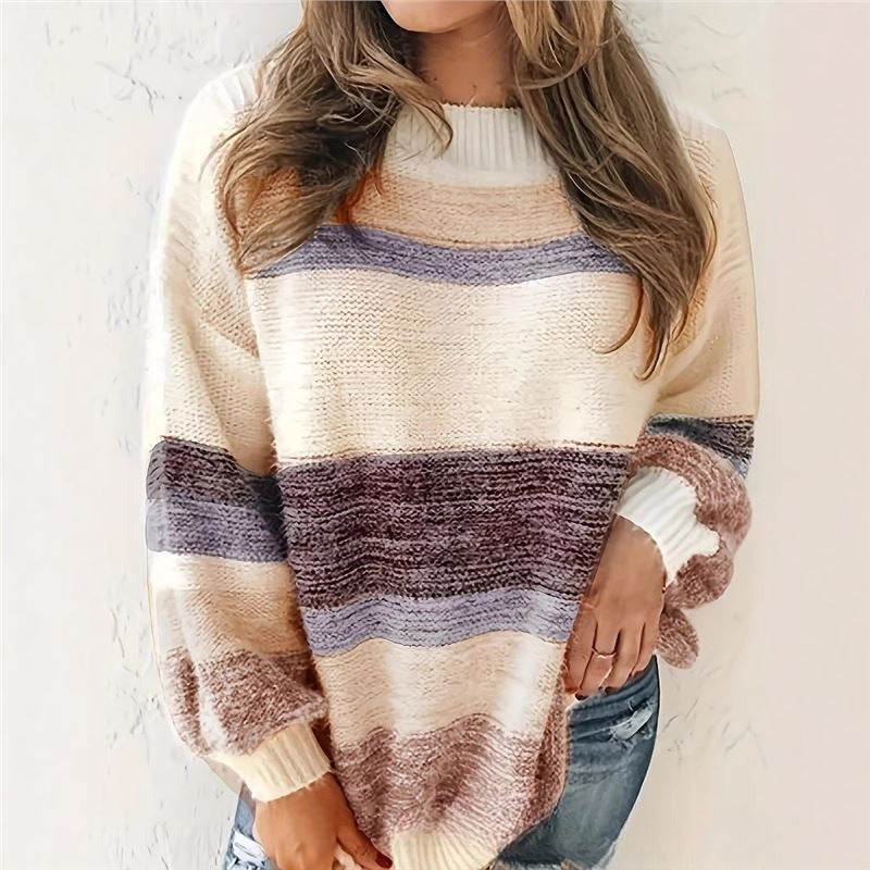 Striped Contrast Color Temperament Youthful-looking Sweater