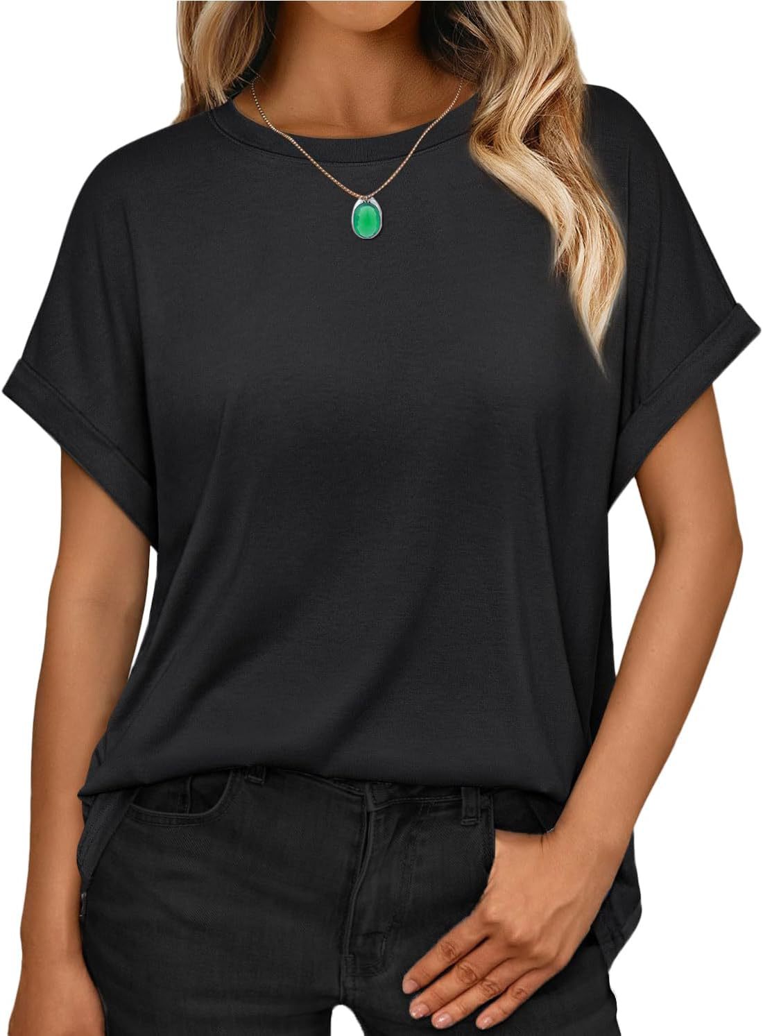Women's T-shirt Round Neck Simple Solid Color Top