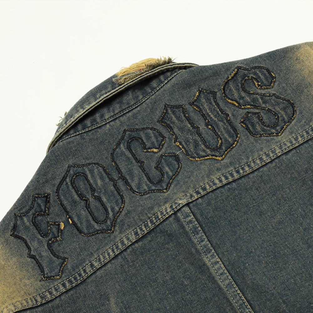 Loose Casual Wash Vintage Distressed Turn-down Collar Coat