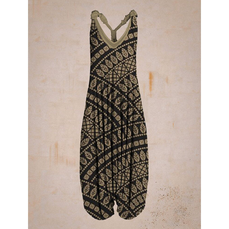 Printed Loose Large Size Haren Pants Beach Suspender Jumpsuit