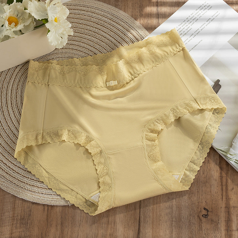 Mulberry Silk Crotch Mid Waist Traceless Triangle Lace Panties