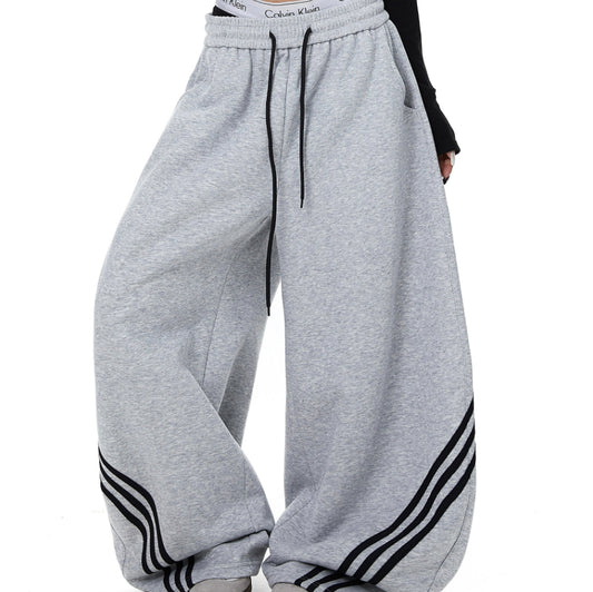 Womens American-Style Retro Striped Color-Block Patchwork Cropped Sweatpants