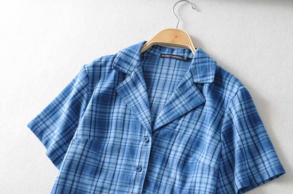 American Retro Loose Fitting Suit Collar Plaid Shirt