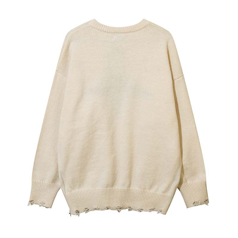 Street Tide Retro Four-pointed Star Round Neck Sweater For Men