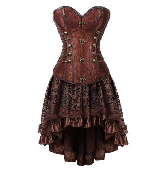 Court Corset Brown Two-Piece Set