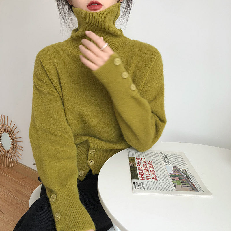 Design High Waist Button Retro Lazy Style Wear Sweater