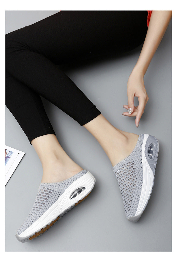 Women's Hollow Mesh Surface Casual Half Slippers Slip-on Mom Shoes