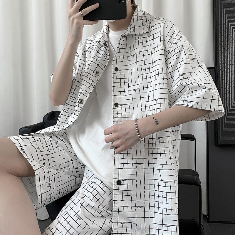 Casual Printed Cardigan Shorts Suit Young Students Loose Sports