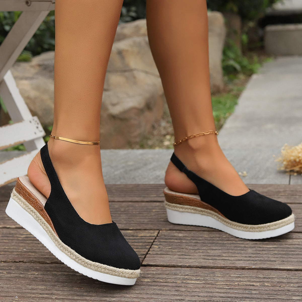 Solid Color Round Toe Women's Platform Plus Size Sandals