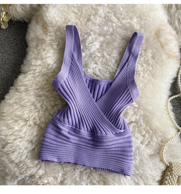 Vest V Neck With Solid Color High Waist Exposed