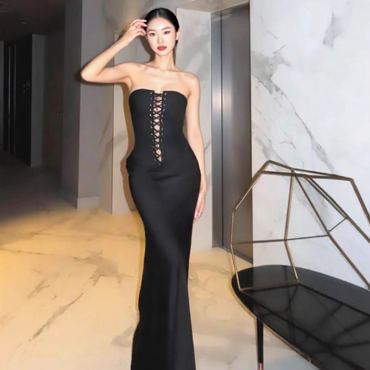 Creative Street-style Tube Top Lace-up Dress For Fashion-forward Trendsetters