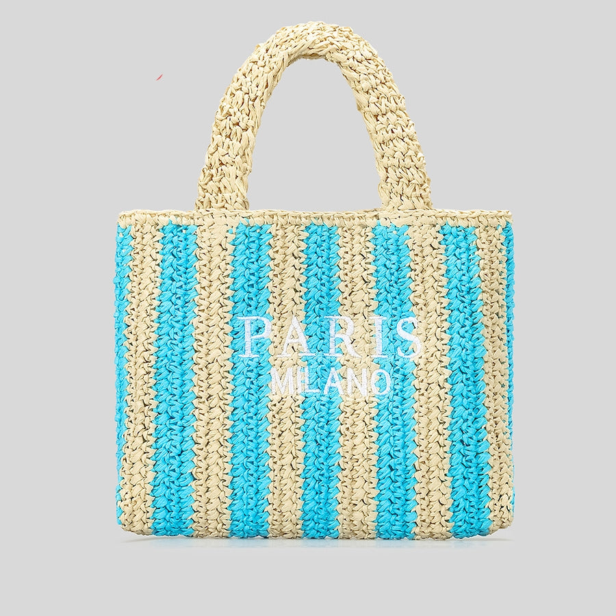 Striped Hand-woven Straw Bag Women's Embroidered Letters