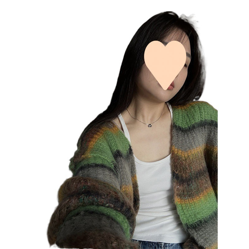 Women's Colorful Striped Knitted Cardigan Coat