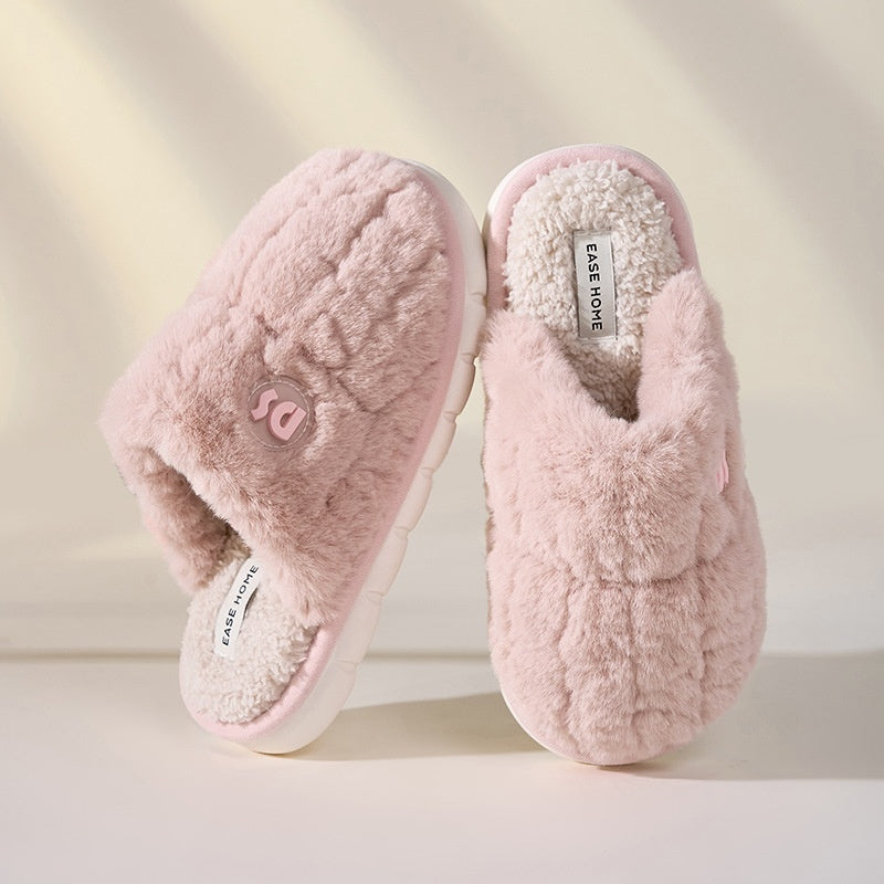 Simple Plush Cotton Slippers Indoor Home Warm Slugged Bottom Soft And Comfortable