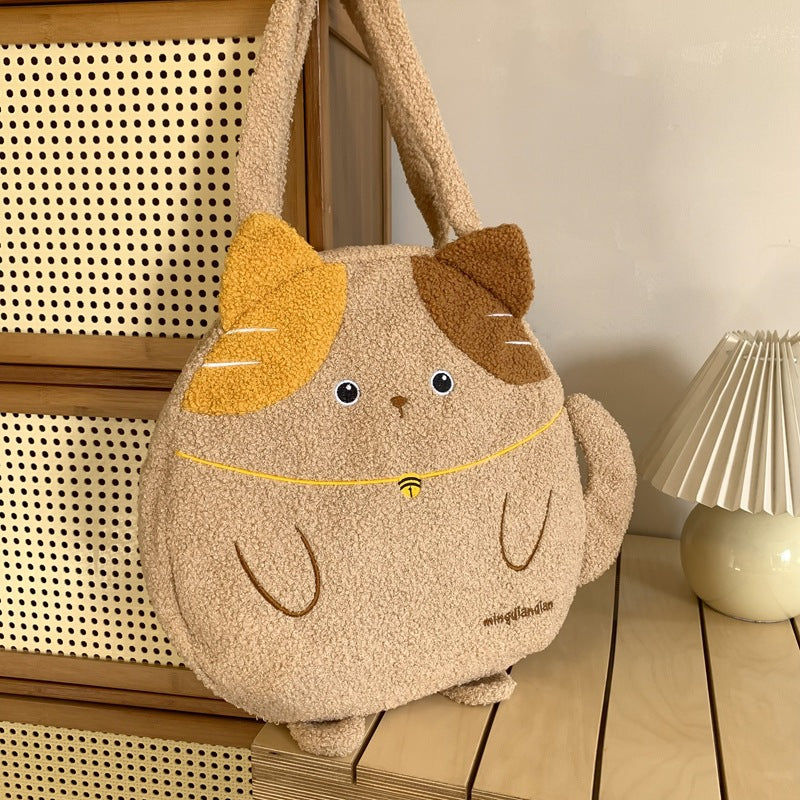 Curly Kitten Cute One-shoulder Large Bag Large Capacity Underarm Bag