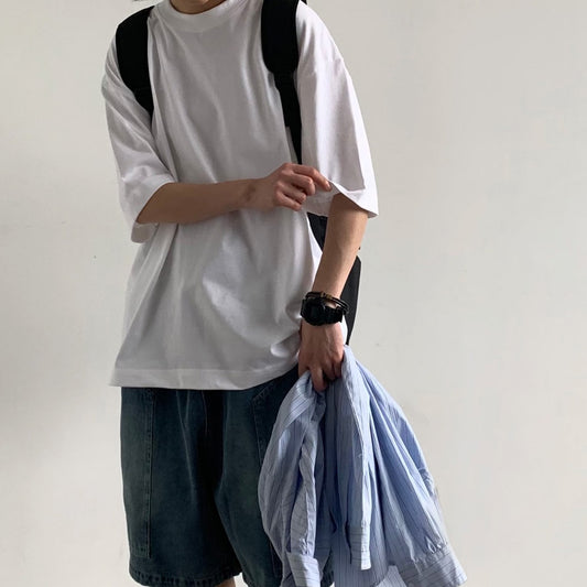 Japansk kraftig løs kortærmet T-shirt i collegestil