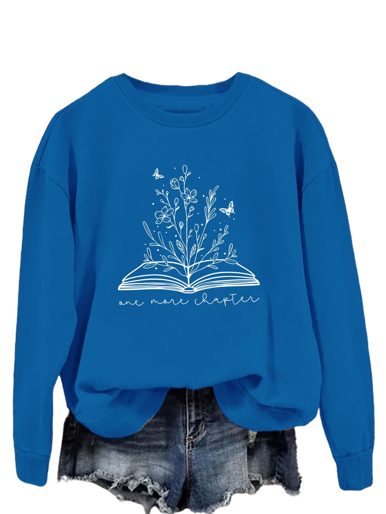 Rund Hals Enkel Langærmet Løs Sweatshirt til Kvinder med Bogstaver