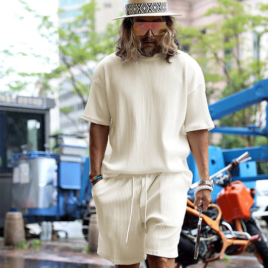 Men's Loose Solid Color Sports And Leisure Striped Suit