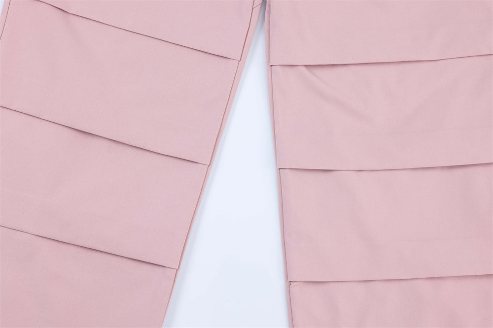 High Street Niche Pleated Three-dimensional Zipper Pocket Loose-fitting Wide-leg Trousers