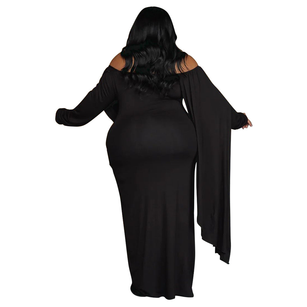 Womens Off-the-Shoulder Long-Sleeve Pleated Bodycon Plus-Size Dress