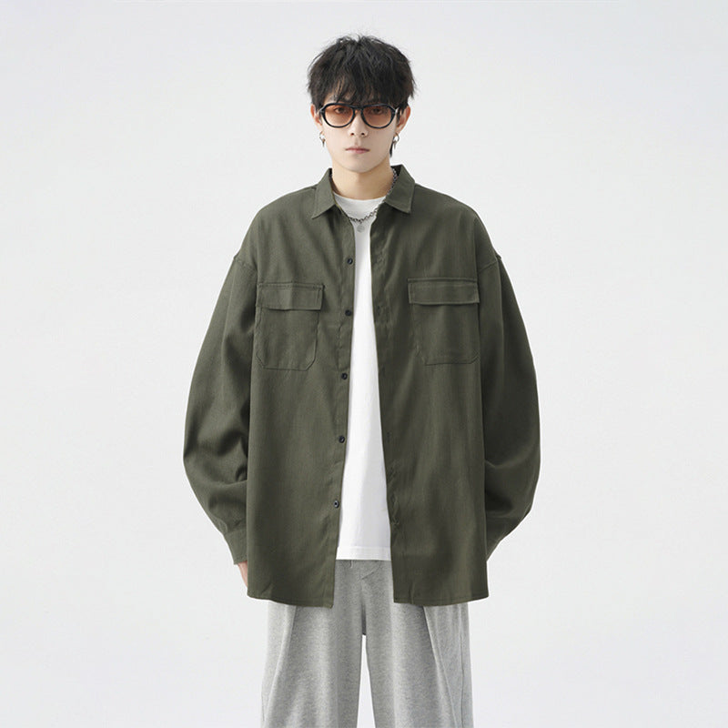 Herre løs oversize casual arbejdsskjortejakke
