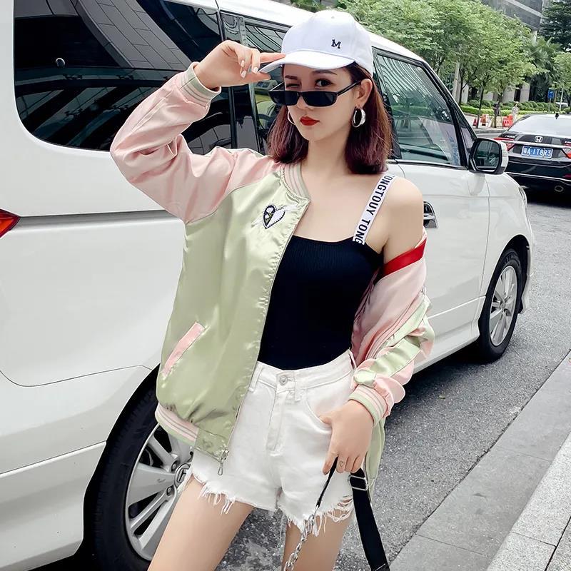 Veste de baseball brodée d'amour pour femme, ample, printemps et automne