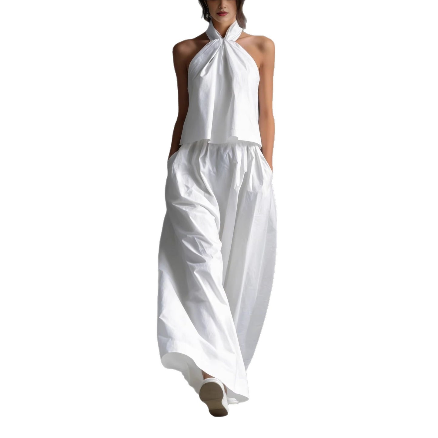 Loose-fitting Sleeveless Top And Wide-leg Pants Two-piece Set