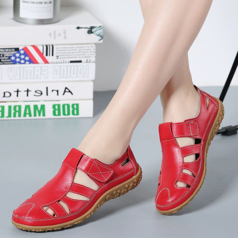 Summer Handmade Retro Soft Sole Leather Velcro Casual Women's Shoes