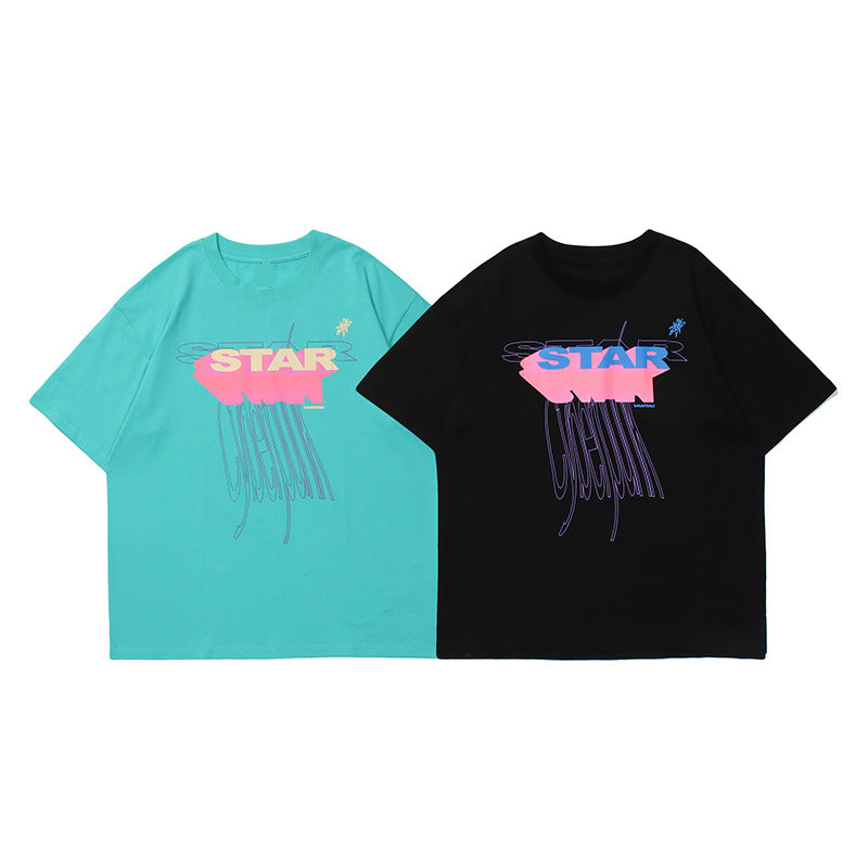 Candy-colored Letter-printed Short-sleeve Top