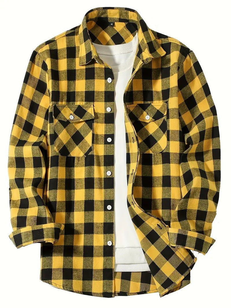 Fleece Casual Loose-fit Mens Plaid Shirt