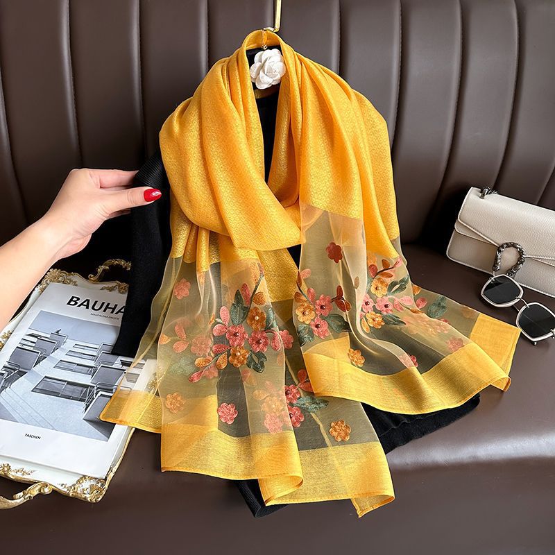 New Arrival Exquisite Silk Embroidered Scarf Long Style For Autumn And Winter