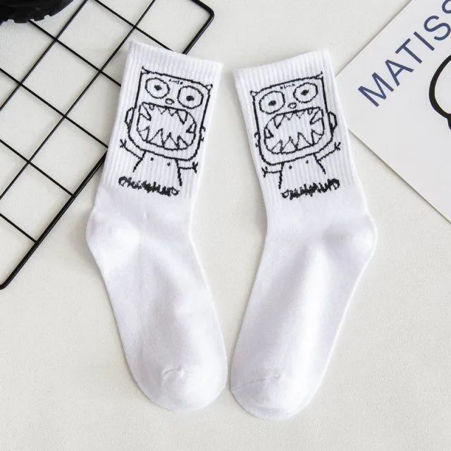 Emoji-filled Cotton Black-and-white Instagram-style Cartoon Hip-hop Quirky Long Socks For Couples