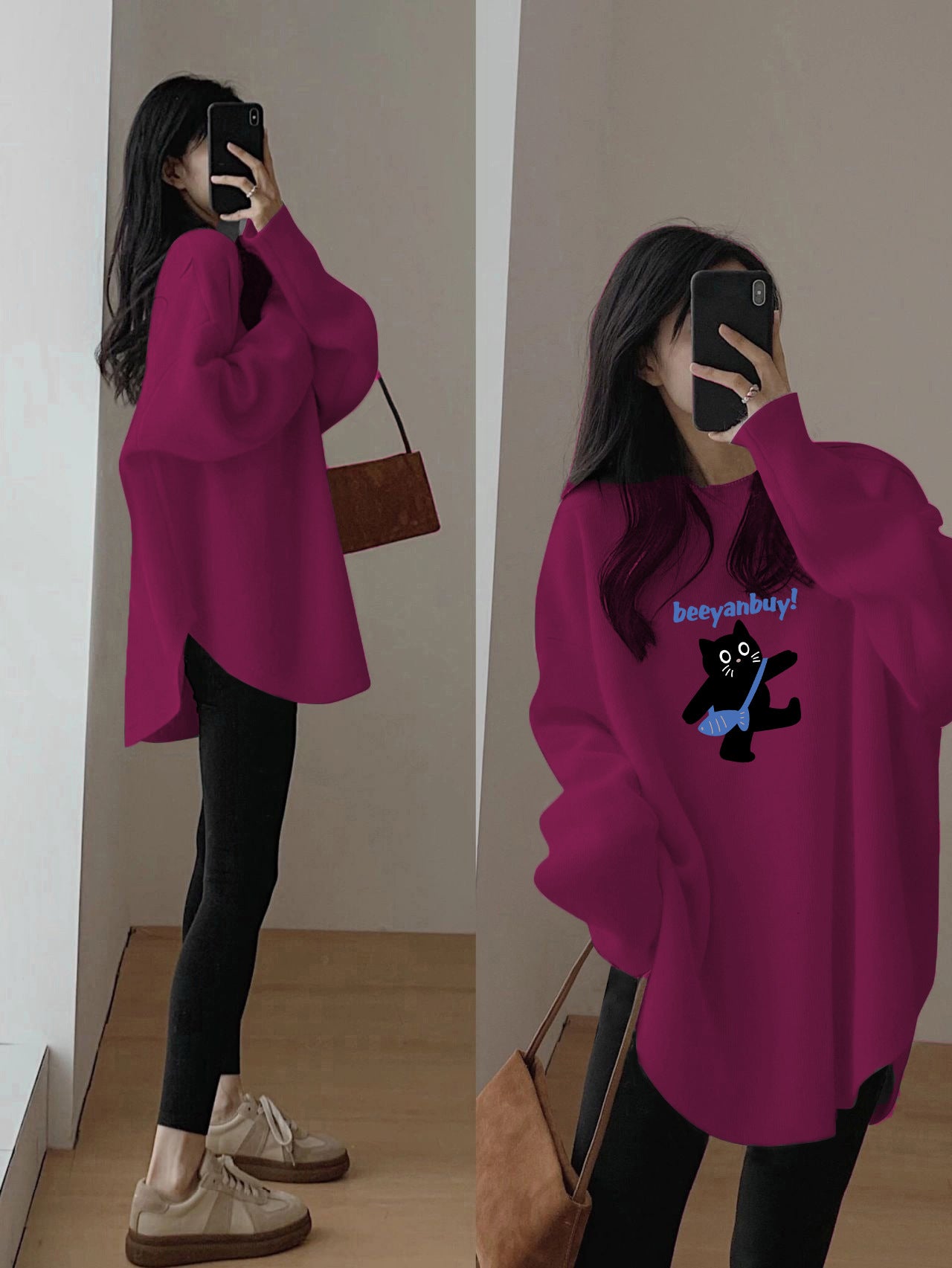 Women's Long Sleeve Loose Mid-length Round Neck Slim And Versatile Base Shirt
