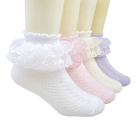 Children's Lace  White Latin Dance Socks