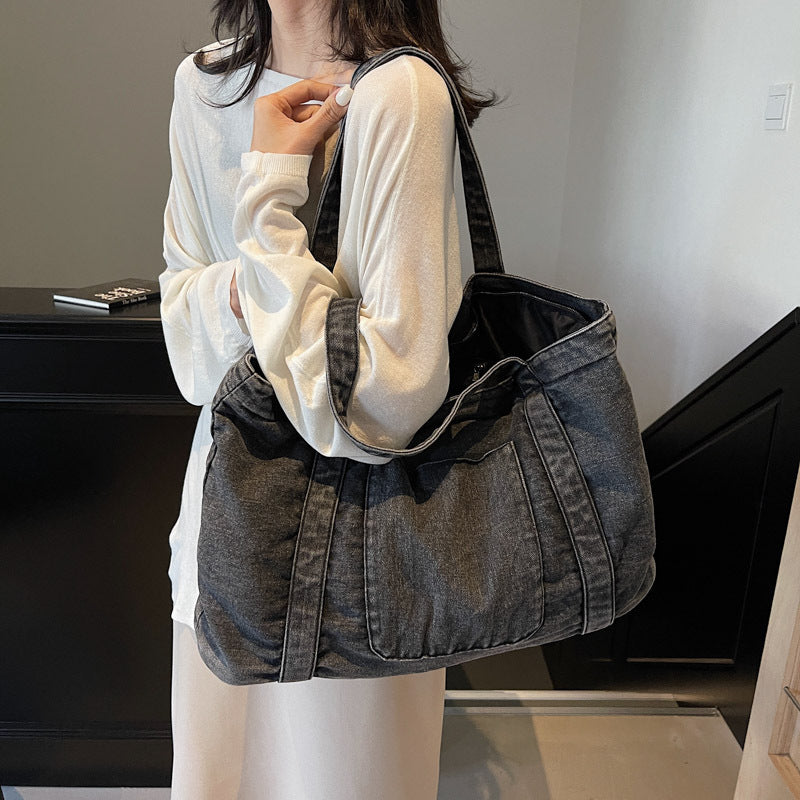 Japanese And Korean Retro Washed Portable Denim Bag