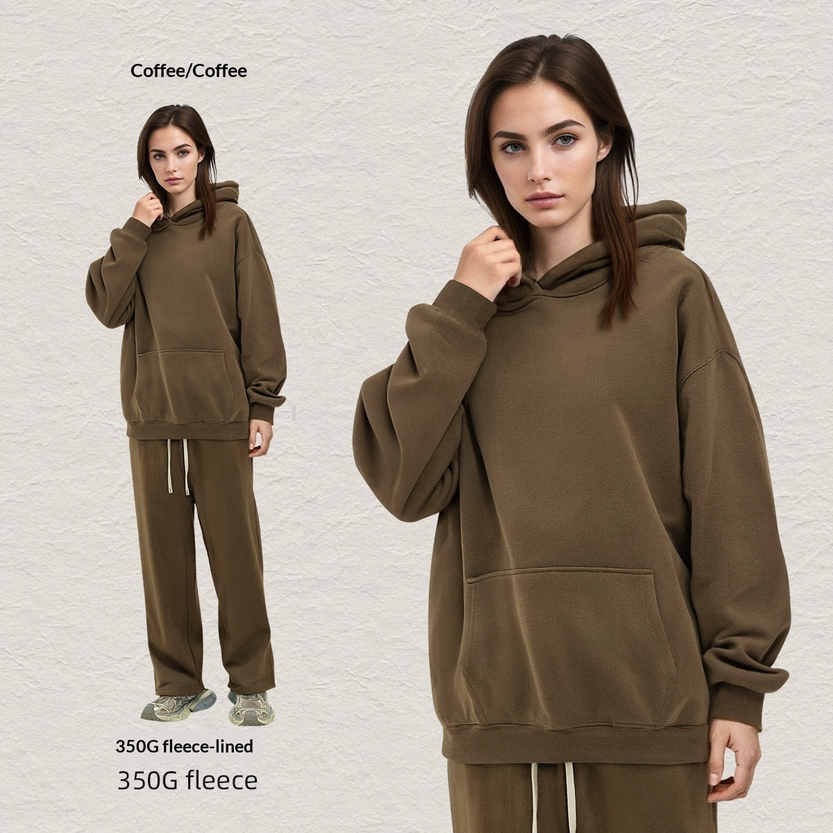 Men's Hooded Sweatshirt Fleece-lined Loose Sweatshirt Set