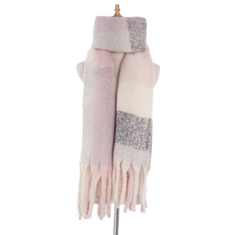 Fashionable Thick Fringed Large Plaid Scarf