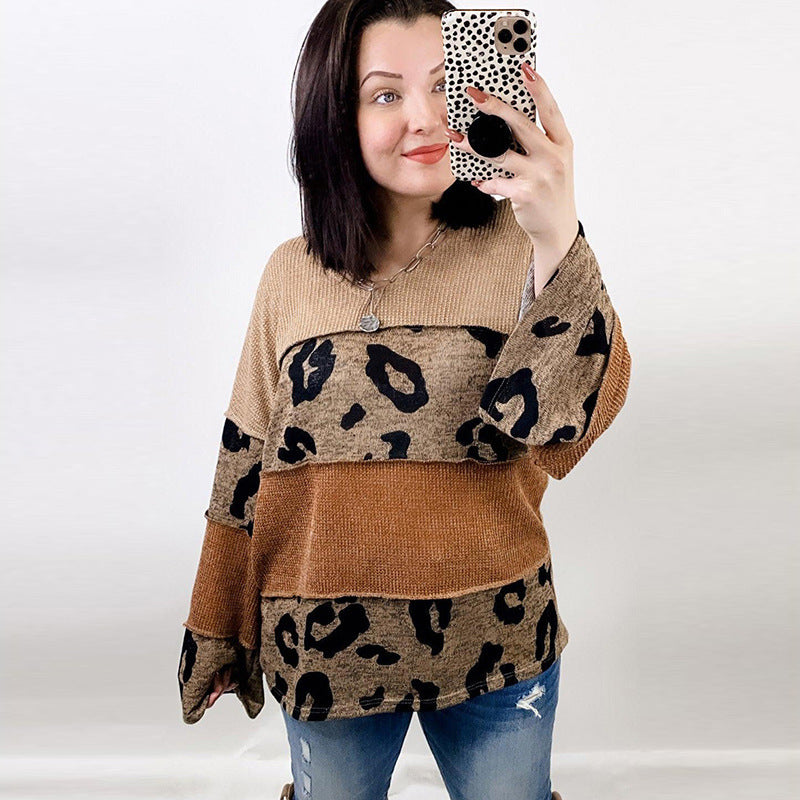 Leopard Print Long-sleeved Sweater For Women European And American Personalized