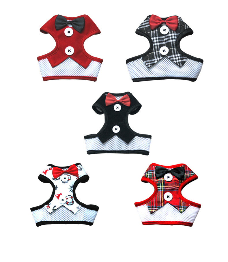Small Dog Teddy Vest-style Bow Evening Dress With Chest Strap