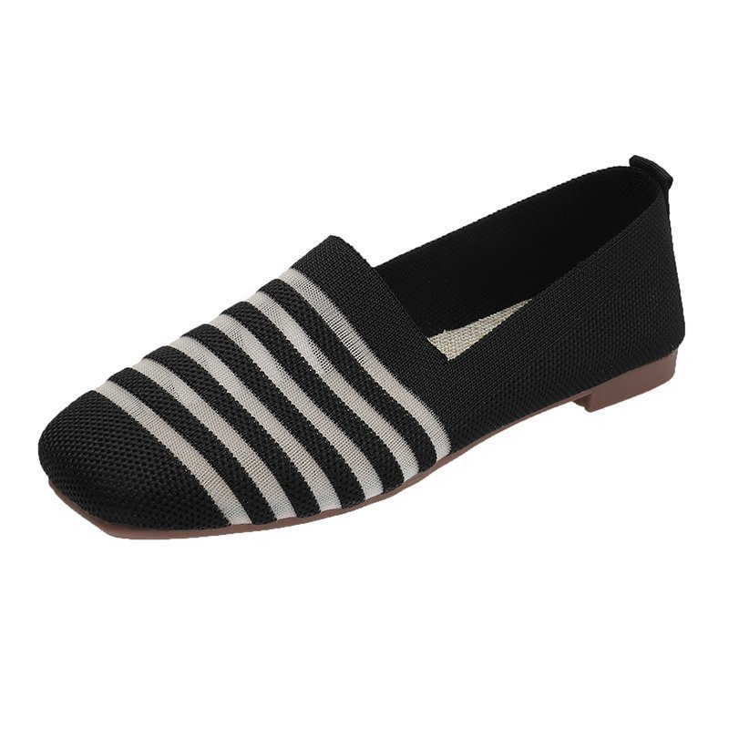 Knitted Soft-soled Beanie Shoes Flying Knit Woven Women's Flat Shallow Mouth