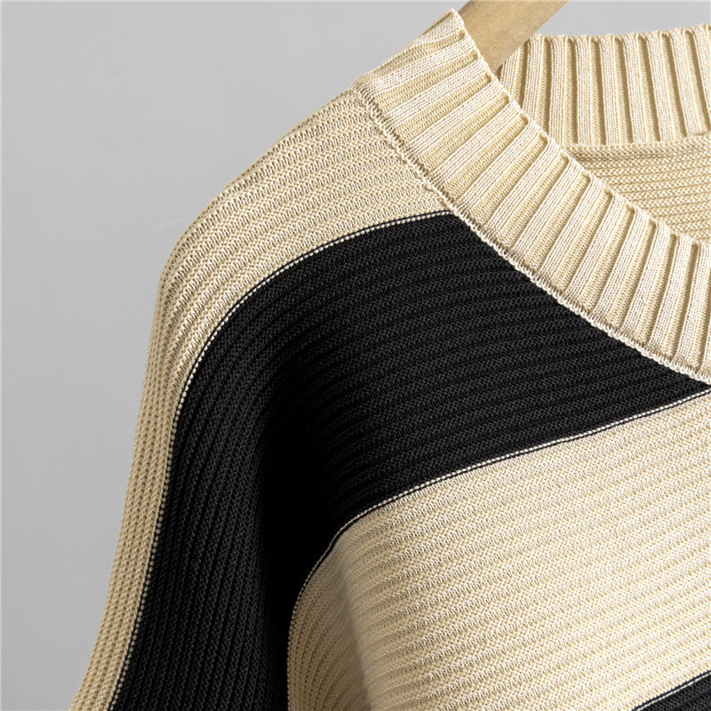 Stylish Eye-catching Short Striped Sweater Two-piece Set