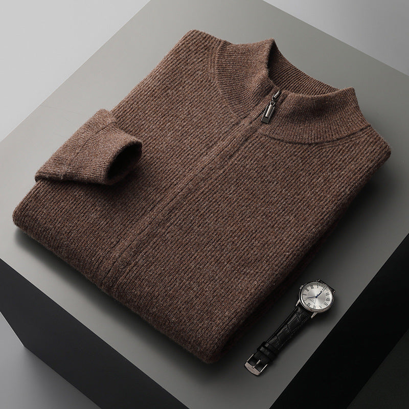 Men's Cardigan Half Turtleneck Zipper Wool Coat Sweater