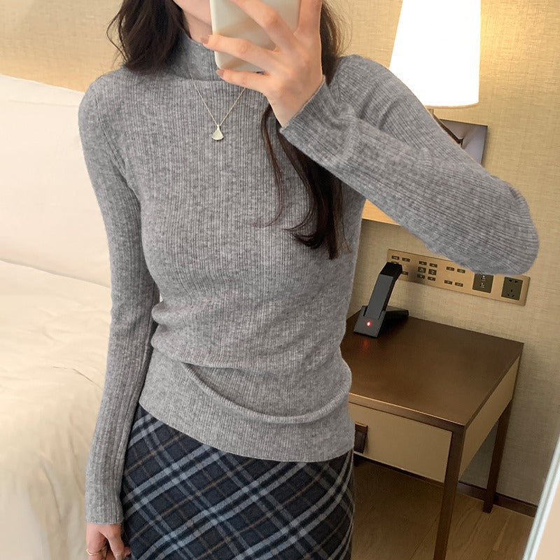 Women's Half Turtleneck Solid Color Autumn Knitted Sweater Slimming Bottoming Shirt