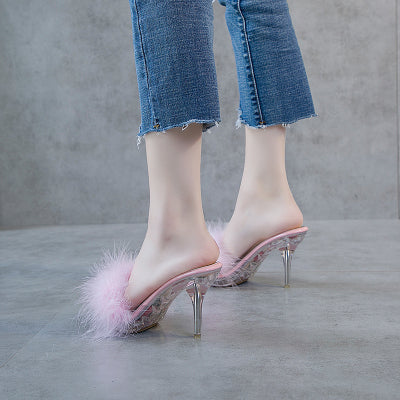 Crystal Wool Slippers For Ladies Fall