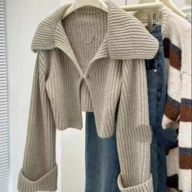 Large Lapel All-matching Cropped Sweater Coat