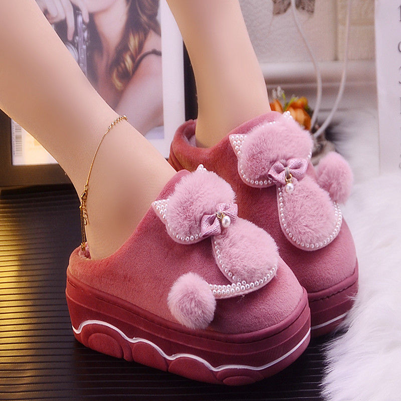 Women's High Heel Cotton Slippers