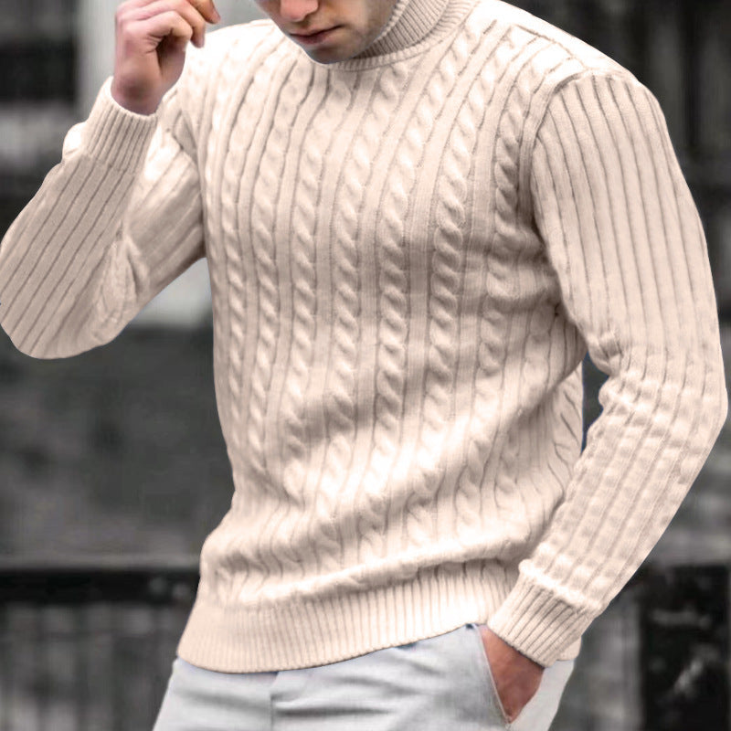High Neck Fried Dough Twist Long Sleeve Men's Casual Sweater