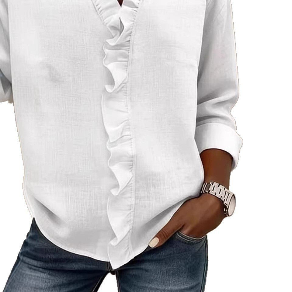 Ruffled Long Sleeve Cotton Shirt