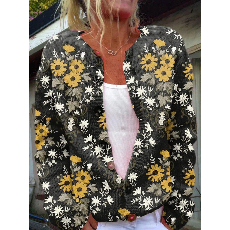 D Digital Printing Cardigan Knitted Coat Women's Early Spring And Autumn Coat